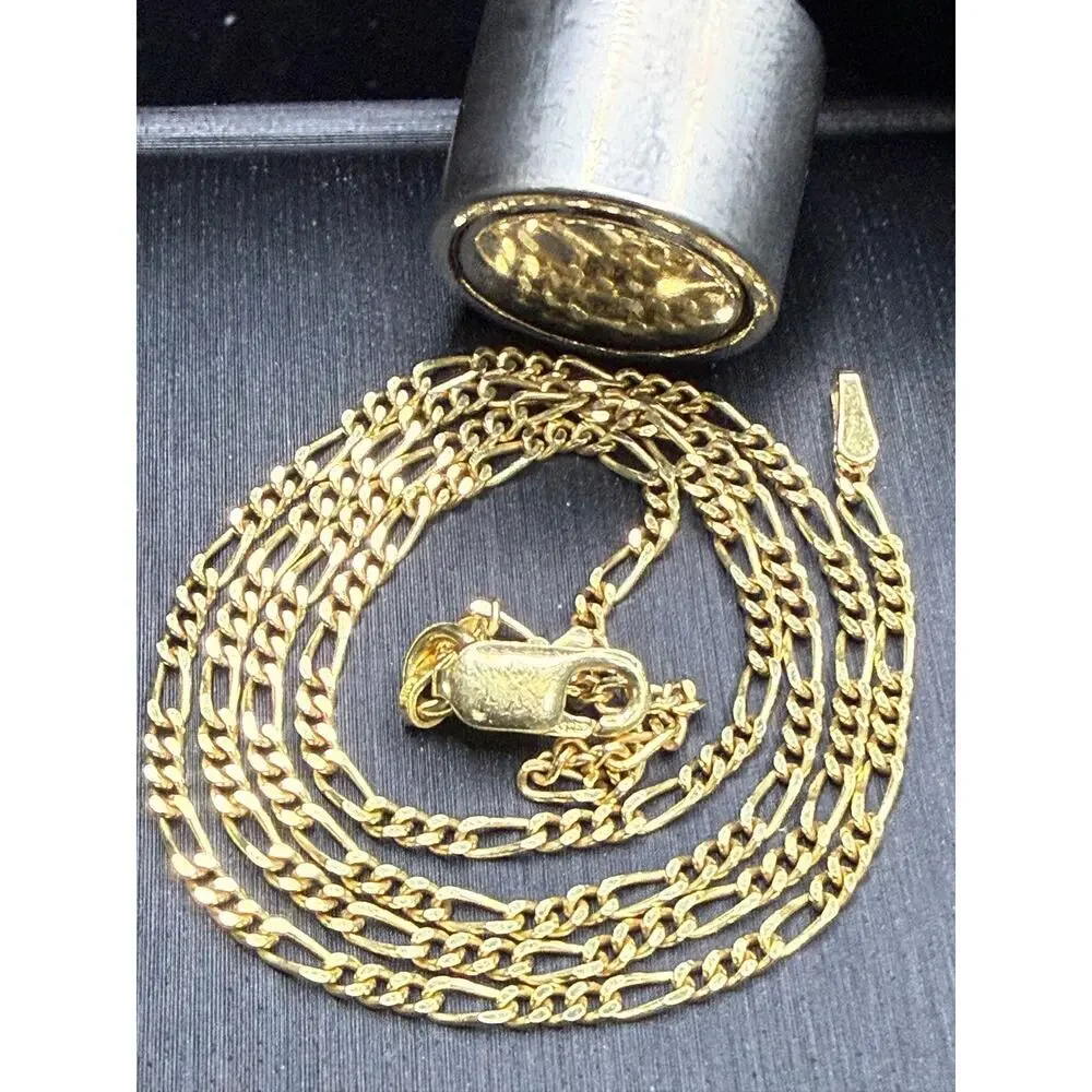 Gold Over Solid Italian 925 Sterling Silver Figaro Chain 16” Long 2mm Wide